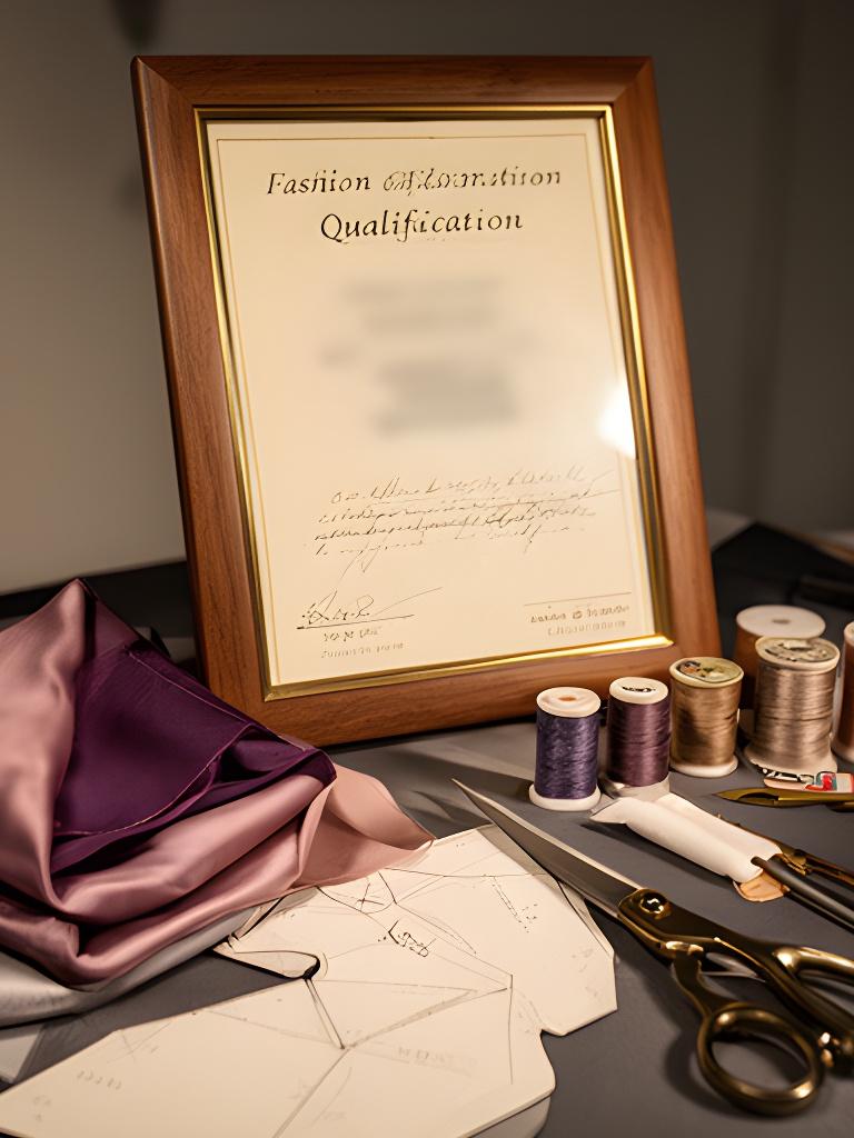 Framed fashion certificate and handwritten atelier notes displayed on a studio worktable