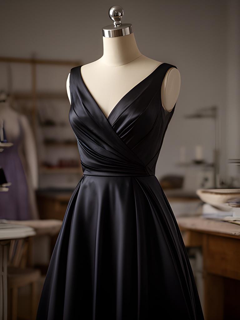 Close view of a midnight evening gown on a dress form in a Nottinghamshire atelier